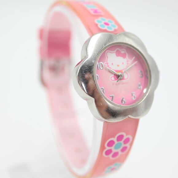 Hello Kitty Sanrio 2007 Pink Silver Flower Watch 29mm Dial with New Battery - Picture 7 of 14